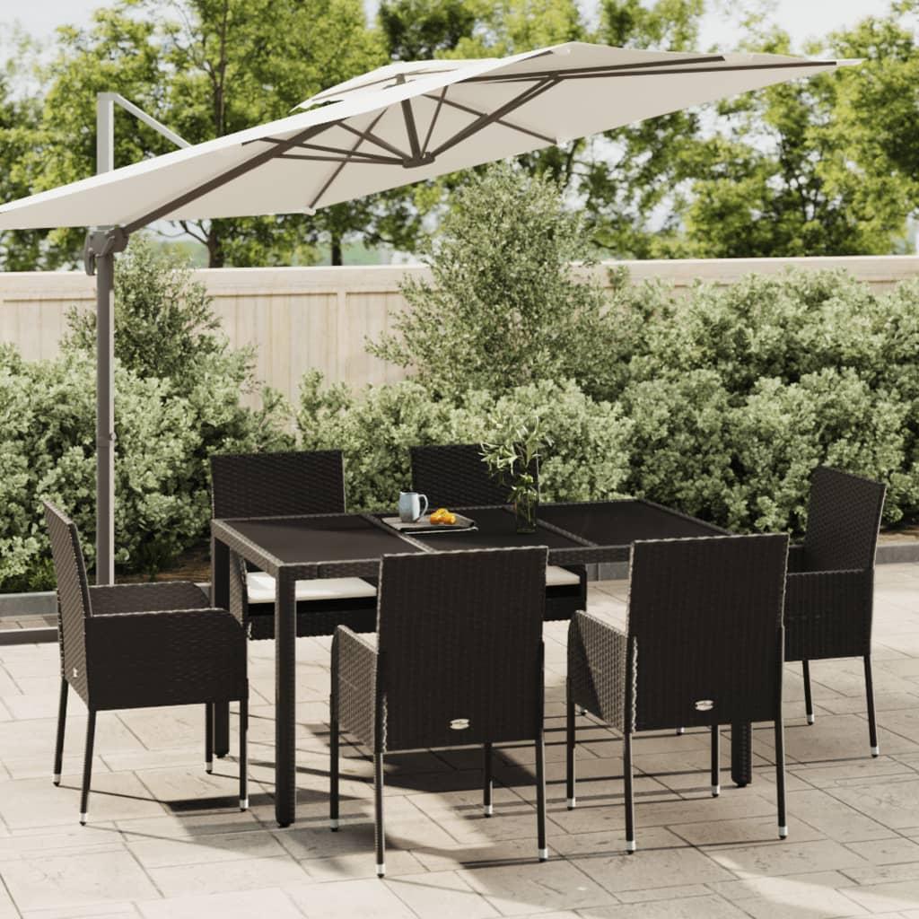 Spisebordssæt Til Haven 5 Dele Med Hynder Polyrattan - 6 / Sort / 150 cm bordlængde
