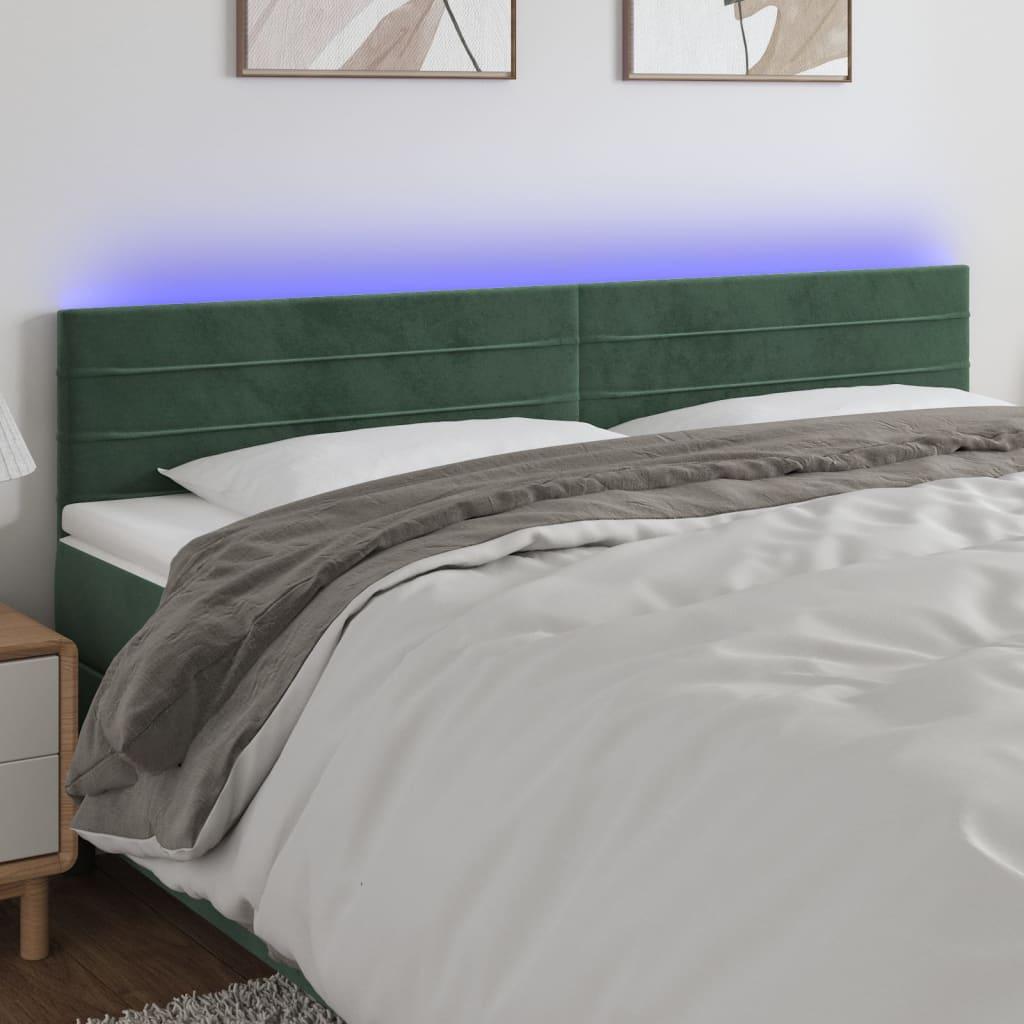 Sengegavl Med Led-Lys Velour - Mørkegrøn / 200 x 5 x 78/88 cm