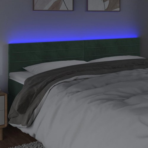 Sengegavl med LED-lys 200 x 5 x 78/88 cm - mørkegrøn fløjl