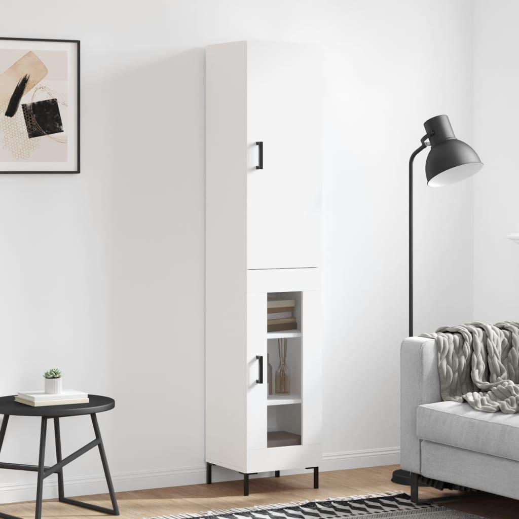 Højskab 34,5X34X180 Cm Konstrueret Træ - Hvid / 1 glaslåge