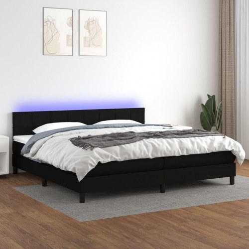 Kontinentalseng med LED-lys 200x200 cm - stof, sort