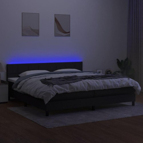Kontinentalseng med LED-lys 200x200 cm - stof, sort