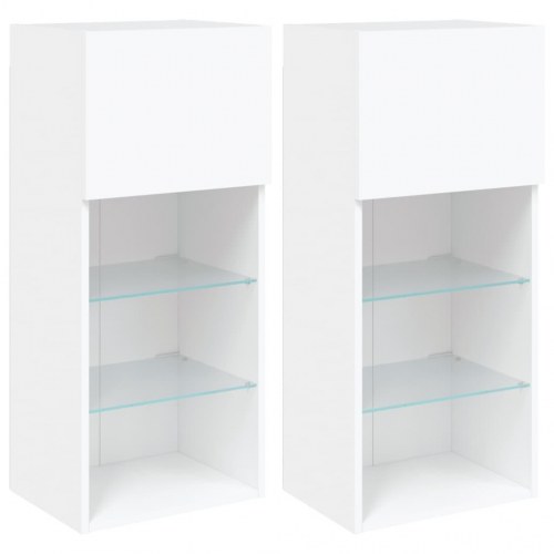 Tv-borde med LED-lys - 2 stk., 40,5×30×90 cm, hvid