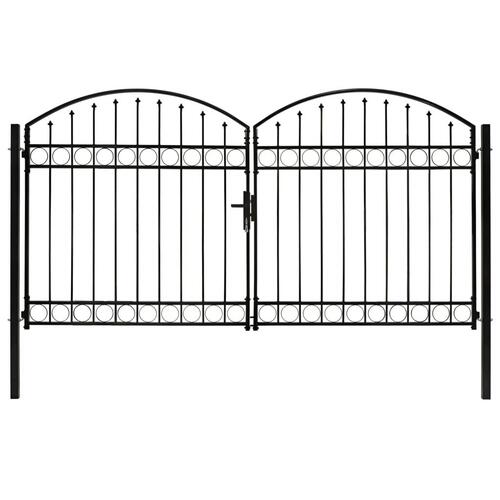Hegnslåge med dobbeltdør og buet top stål 300 x 175 cm sort