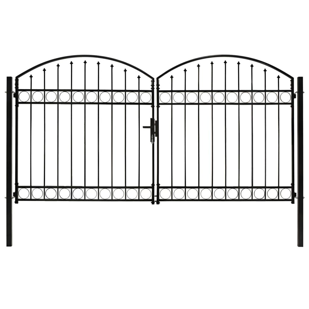 Hegnslåge med dobbeltdør og buet top stål 300 x 175 cm sort