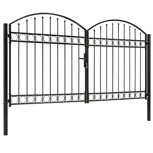 Hegnslåge med dobbeltdør og buet top stål 300 x 175 cm sort