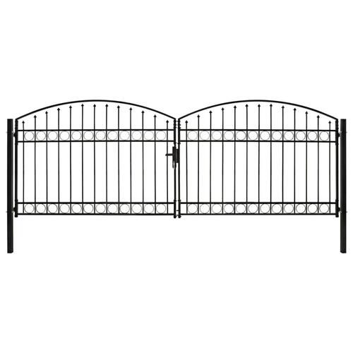 Hegnslåge med dobbeltdør og buet top stål 400 x 125 cm sort