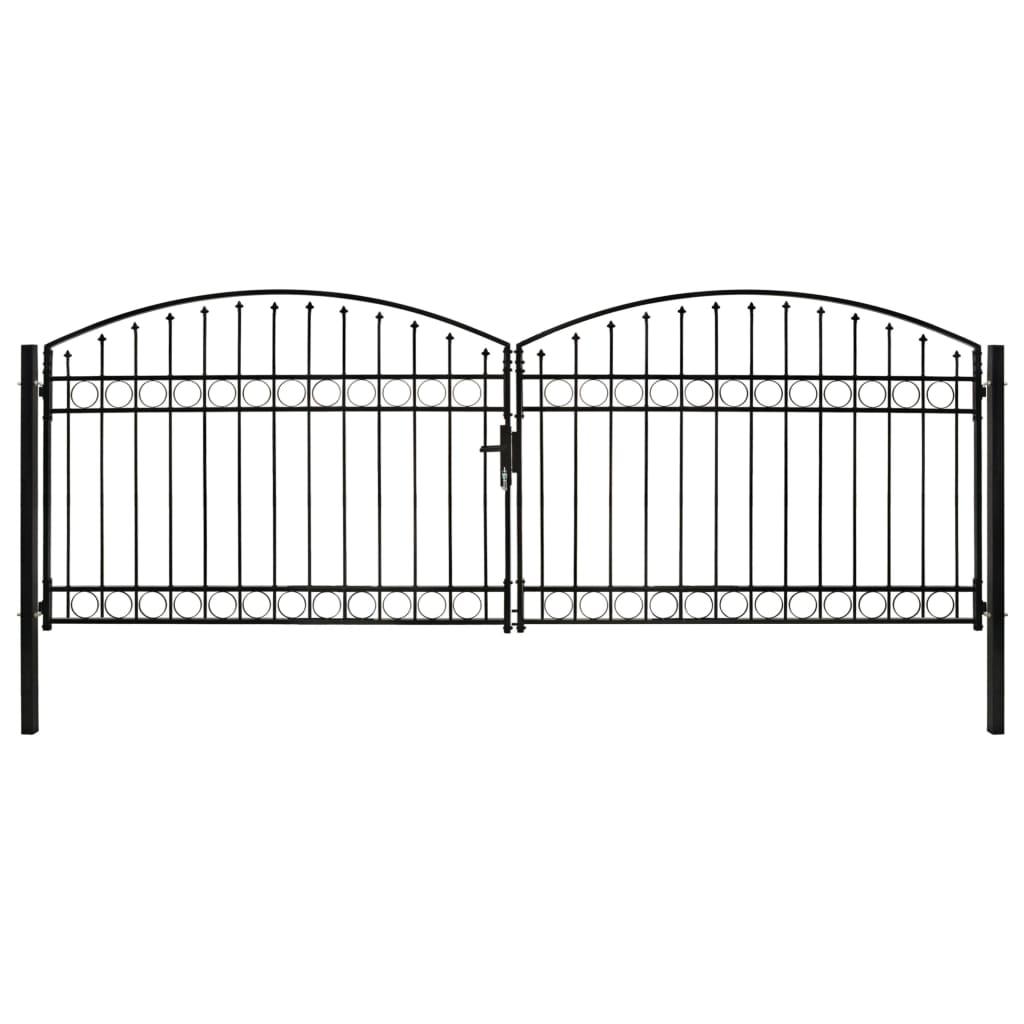 Hegnslåge med dobbeltdør og buet top stål 400 x 125 cm sort