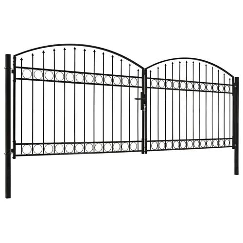 Hegnslåge med dobbeltdør og buet top stål 400 x 125 cm sort