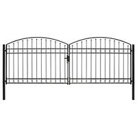 Hegnslåge med dobbeltdør og buet top stål 400 x 150 cm sort