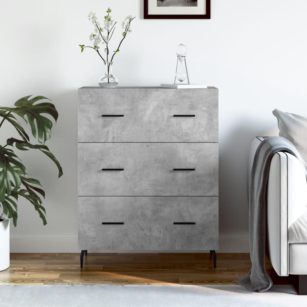 Skænk med 3 skuffer 69,5×34×90 cm - konstrueret træ, betongrå