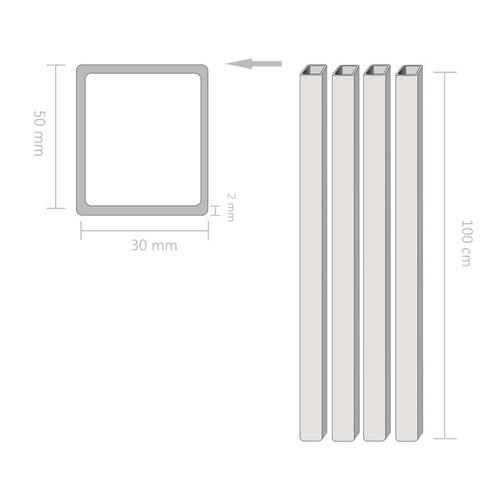 Strukturelle stålrør 4 stk. rektangulær bokssektion 1 m 50 x 30 x 2 mm