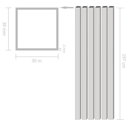 Aluminiumsrør 6 stk. firkantet bokssektion 2 m 30 x 30 x 2 mm