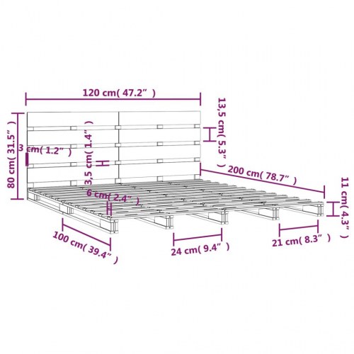 Sengeramme uden madras 120x200 cm massivt fyrretræ