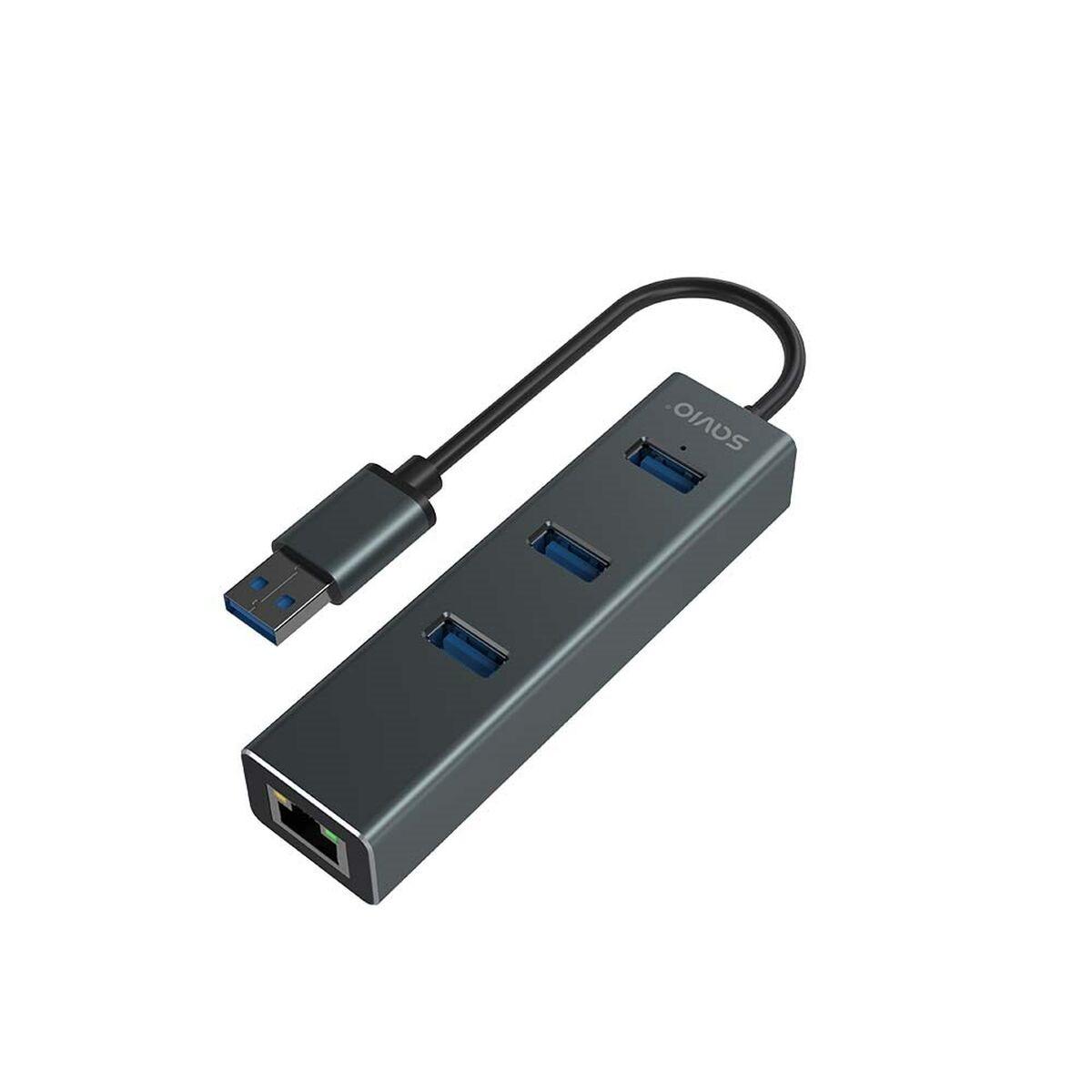 Savio 4-port USB 3.1 hub med Gigabit Ethernet (RJ‑45) - grå