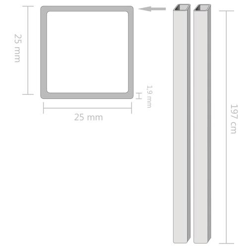 Rustfrie stålrør 2 stk. firkantet bokssektion V2A 2 m 25 x 25 x 1,9 mm