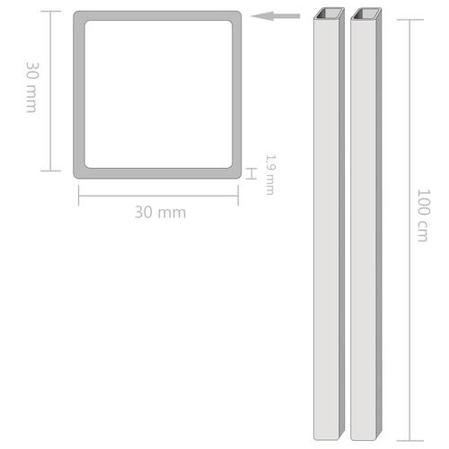 Rustfrie stålrør 2 stk. firkantet bokssektion V2A 1 m 30 x 30 x 1,9 mm