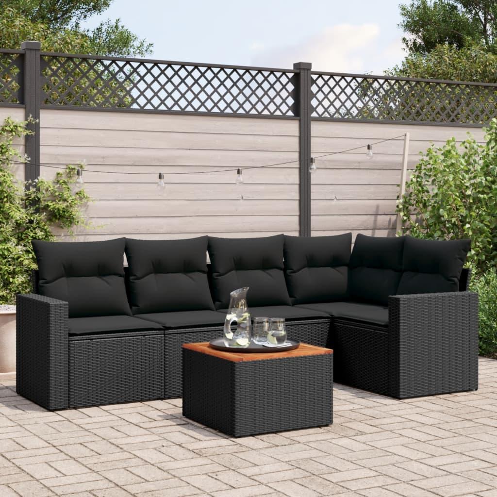 Sofasæt Til Haven 6 Dele Med Hynder Polyrattan - Sort / hjørnedel 2x midterdel bord