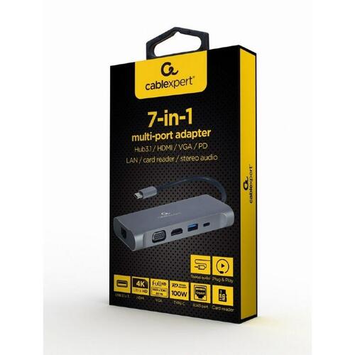USB-C Hub GEMBIRD A-CM-COMBO7-01 Grå 100 W