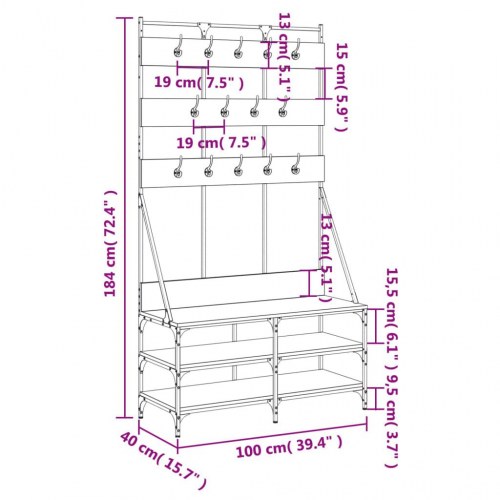 Tøjstativ med skoopbevaring 100x40x184 cm grå sonoma-eg