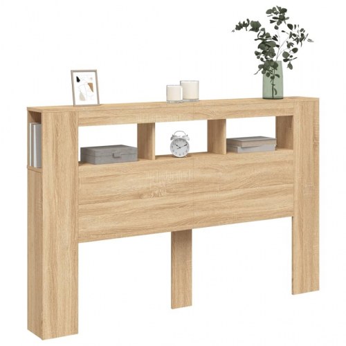 Sengegavl 160×18,5×103,5 cm med RGB LED-lys - konstrueret træ, sonoma-eg