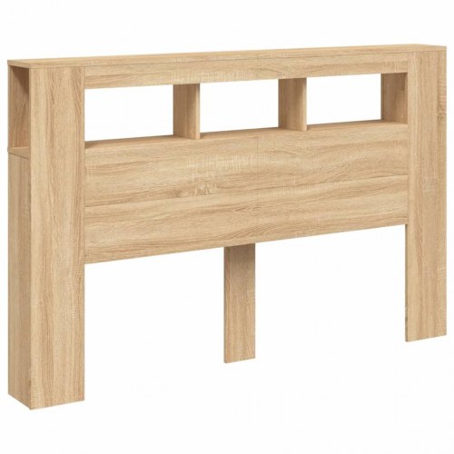 Sengegavl 160×18,5×103,5 cm med RGB LED-lys - konstrueret træ, sonoma-eg