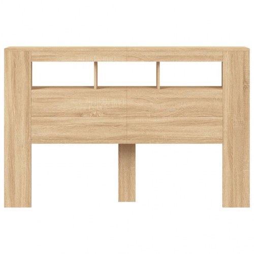Sengegavl 160×18,5×103,5 cm med RGB LED-lys - konstrueret træ, sonoma-eg