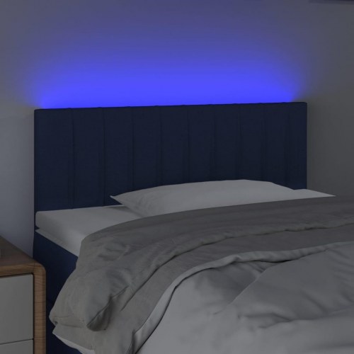 Sengegavl med LED-lys i stof - blå 100 x 5 x 78/88 cm