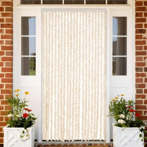 Flueforhæng 90×200 cm i chenille - beige og hvid