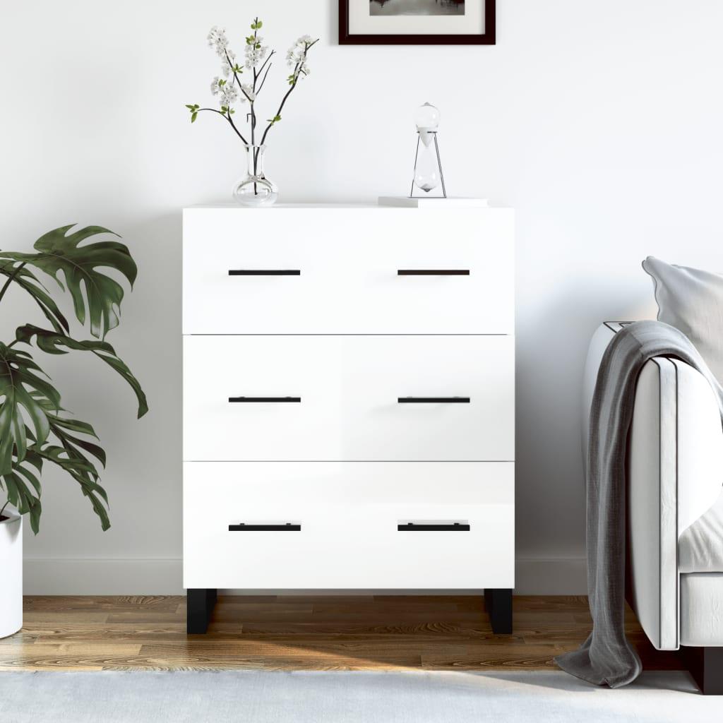 Skænk med 3 skuffer - 69,5×34×90 cm, hvid højglans, konstrueret træ
