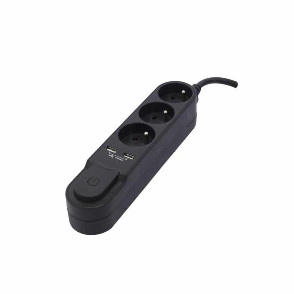 Chacon 3-stiks stikdåse med afbryder og 2x USB - 1,5 m