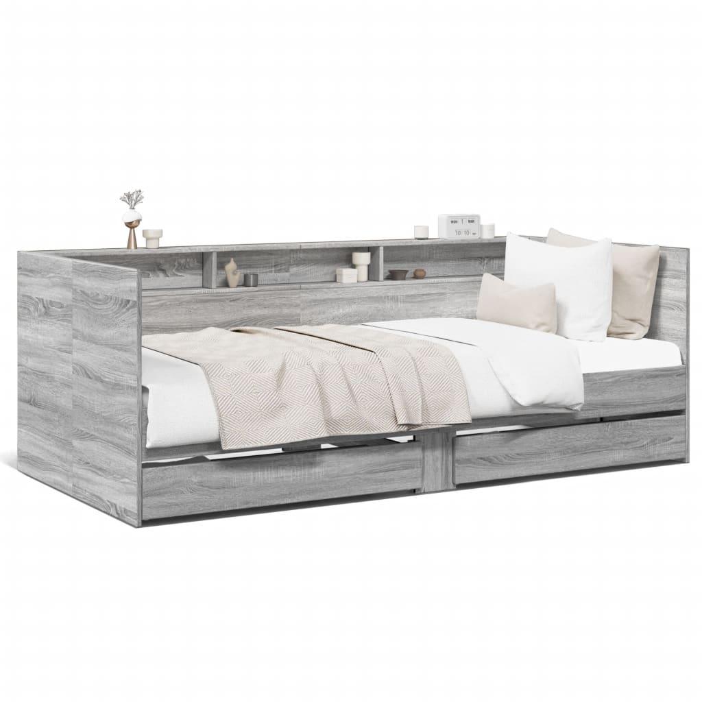 Daybed med skuffer uden madras 75x190 cm grå sonoma-eg