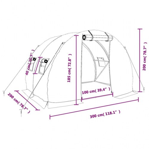 Drivhus med stålstel 6 m² - 3×2×2 m, grøn