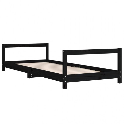 Sengeramme til juniorseng 90 x 200 cm i massivt fyrretræ - sort