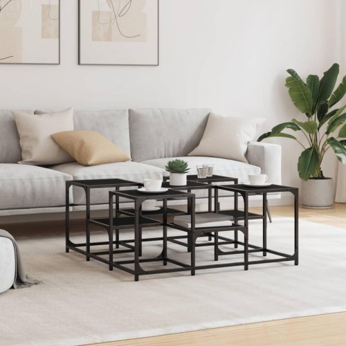 Sofabord i konstrueret træ med metalstel 91×91×40 cm - sort