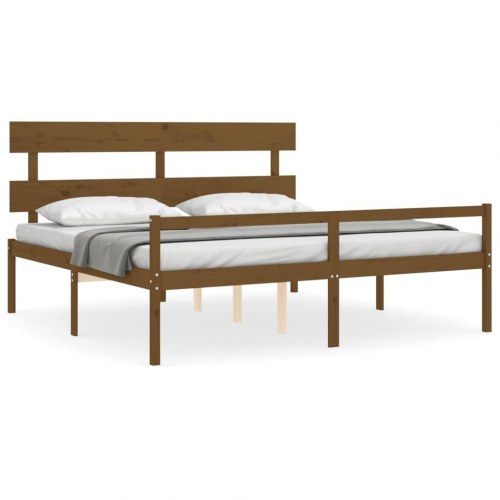 Seniorseng med sengegavl 200x200 cm massivt træ gyldenbrun