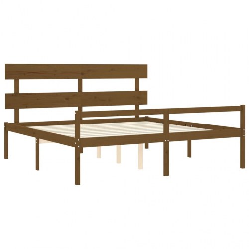 Seniorseng med sengegavl 200x200 cm massivt træ gyldenbrun