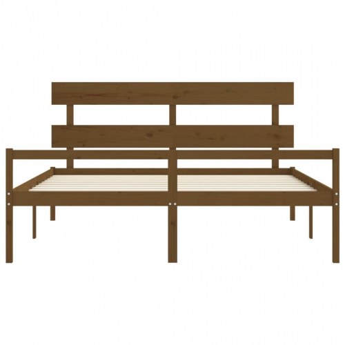 Seniorseng med sengegavl 200x200 cm massivt træ gyldenbrun