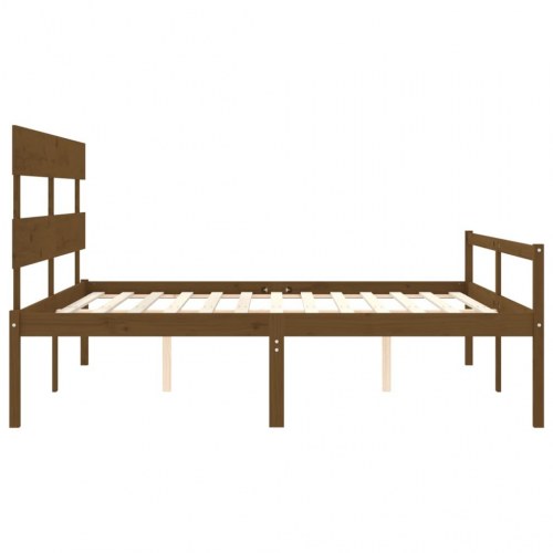 Seniorseng med sengegavl 200x200 cm massivt træ gyldenbrun