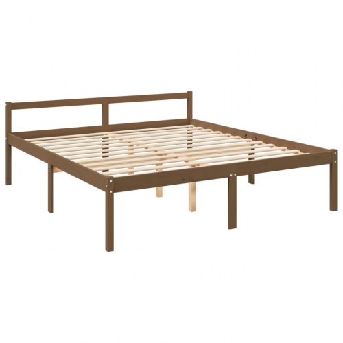 Seniorseng med sengegavl 200x200 cm massivt træ gyldenbrun