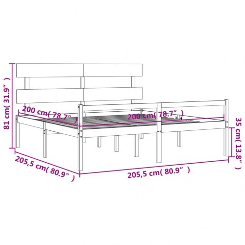 Seniorseng med sengegavl 200x200 cm massivt træ gyldenbrun