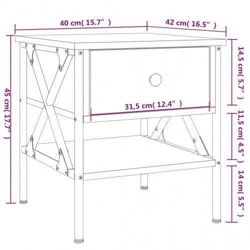 Sengeborde 2 stk. 40 x 42 x 45 cm - grå sonoma-eg