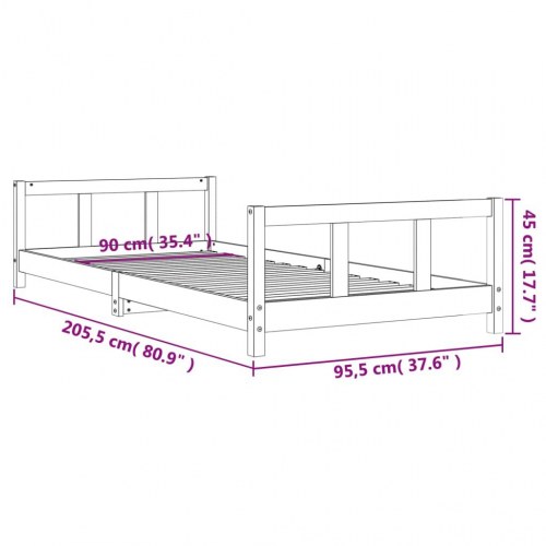 Sengeramme til juniorseng 90 x 200 cm i massivt fyrretræ