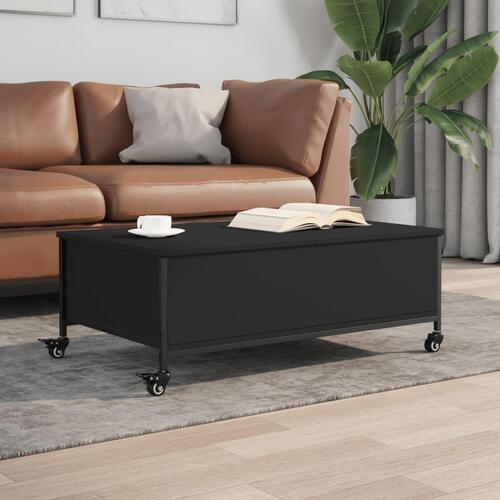 Sofabord med hjul 91x55x34 cm konstrueret træ sort