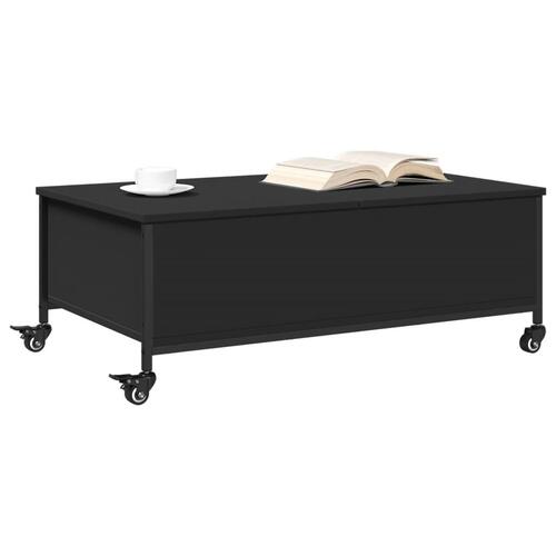 Sofabord med hjul 91x55x34 cm konstrueret træ sort