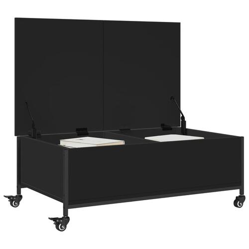 Sofabord med hjul 91x55x34 cm konstrueret træ sort