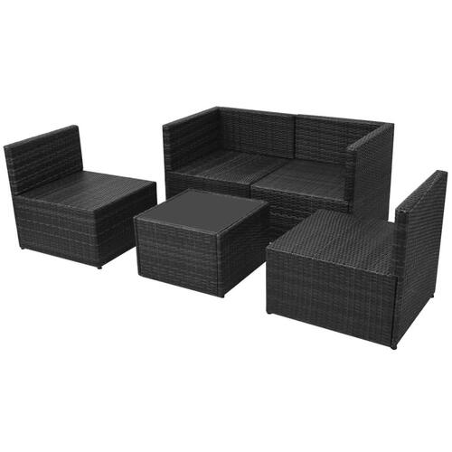 Haveloungesæt 5 dele med hynder polyrattan sort