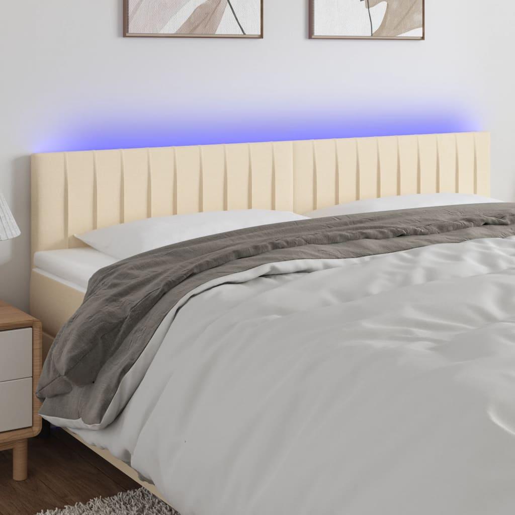 Sengegavl med LED-lys 180x5x78/88 cm stof cremefarvet