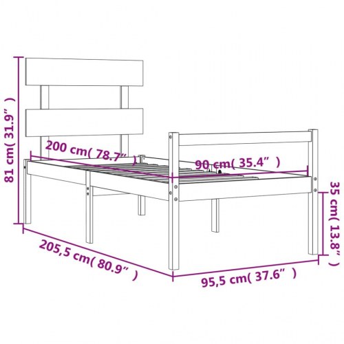 Seniorseng med sengegavl 90×200 cm - massivt fyrretræ