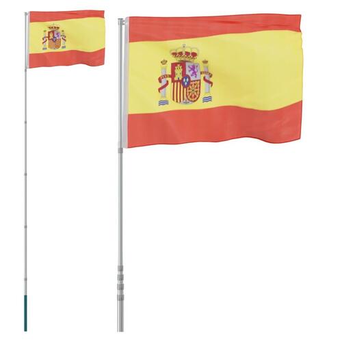 Spanien flag og flagstang 5,55 m aluminium